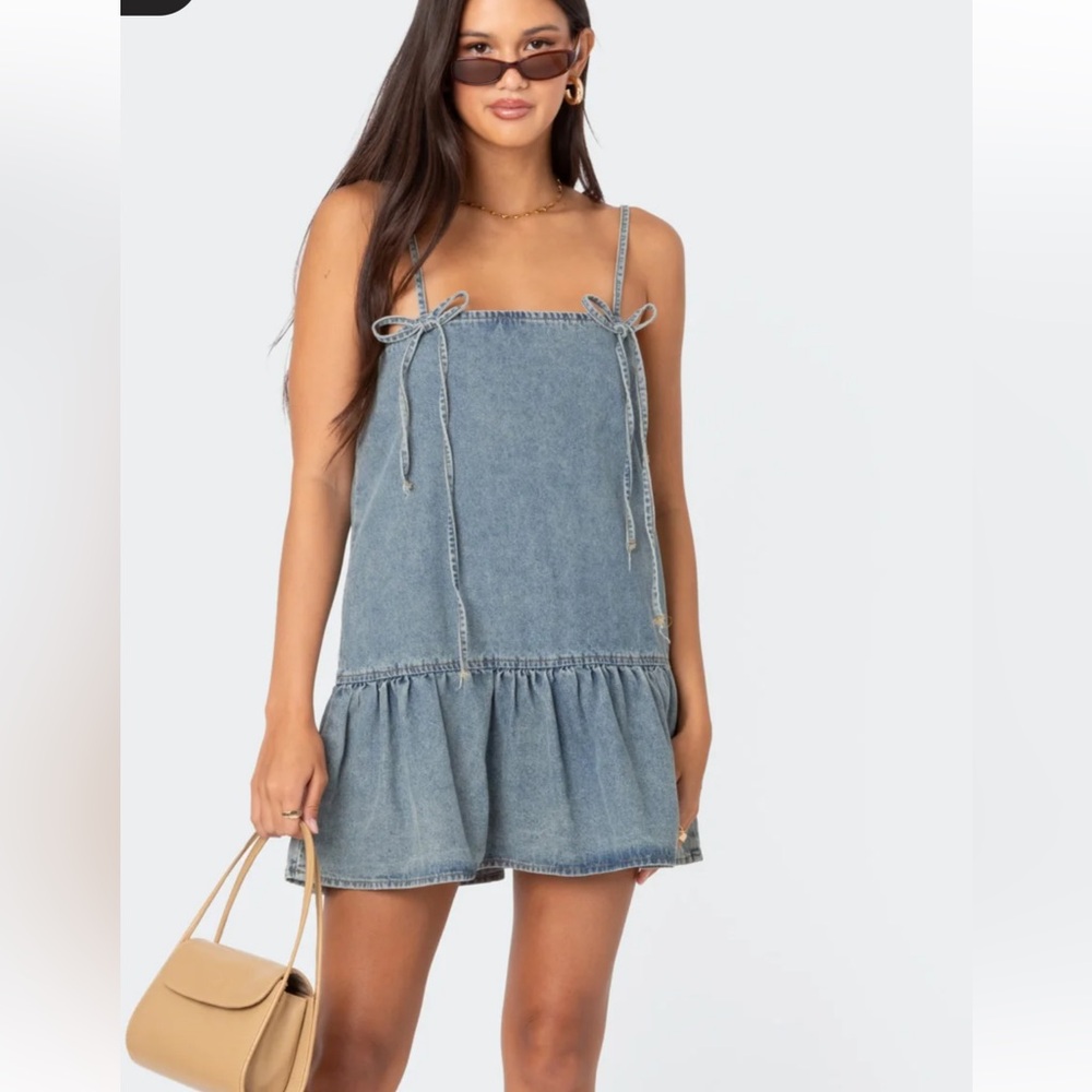 NWT Edikted Jean mini dress cowgirl western coastal denim large